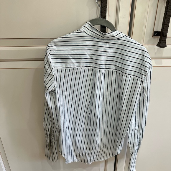 FRAME Blue White Cravat Poplin Striped Cotton Shirt (101) - Picture 5 of 7